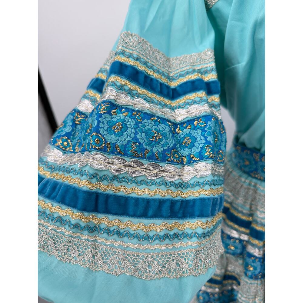 Vintage 70s Desert Flower Turquoise Western Top Circle Skirt Festival Prairie - Picture 6 of 16